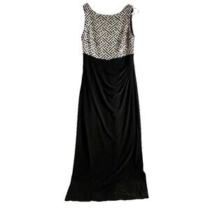 Lauren Ralph Lauren Black White Geometric Top Sequin Cocktail Party Dress Size 6